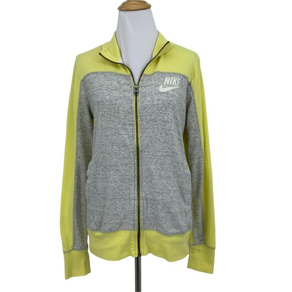 Nike Retro Track Jacket Women Size S Gray Heather Yellow Vintage Cotton Blend - Picture 1 of 10